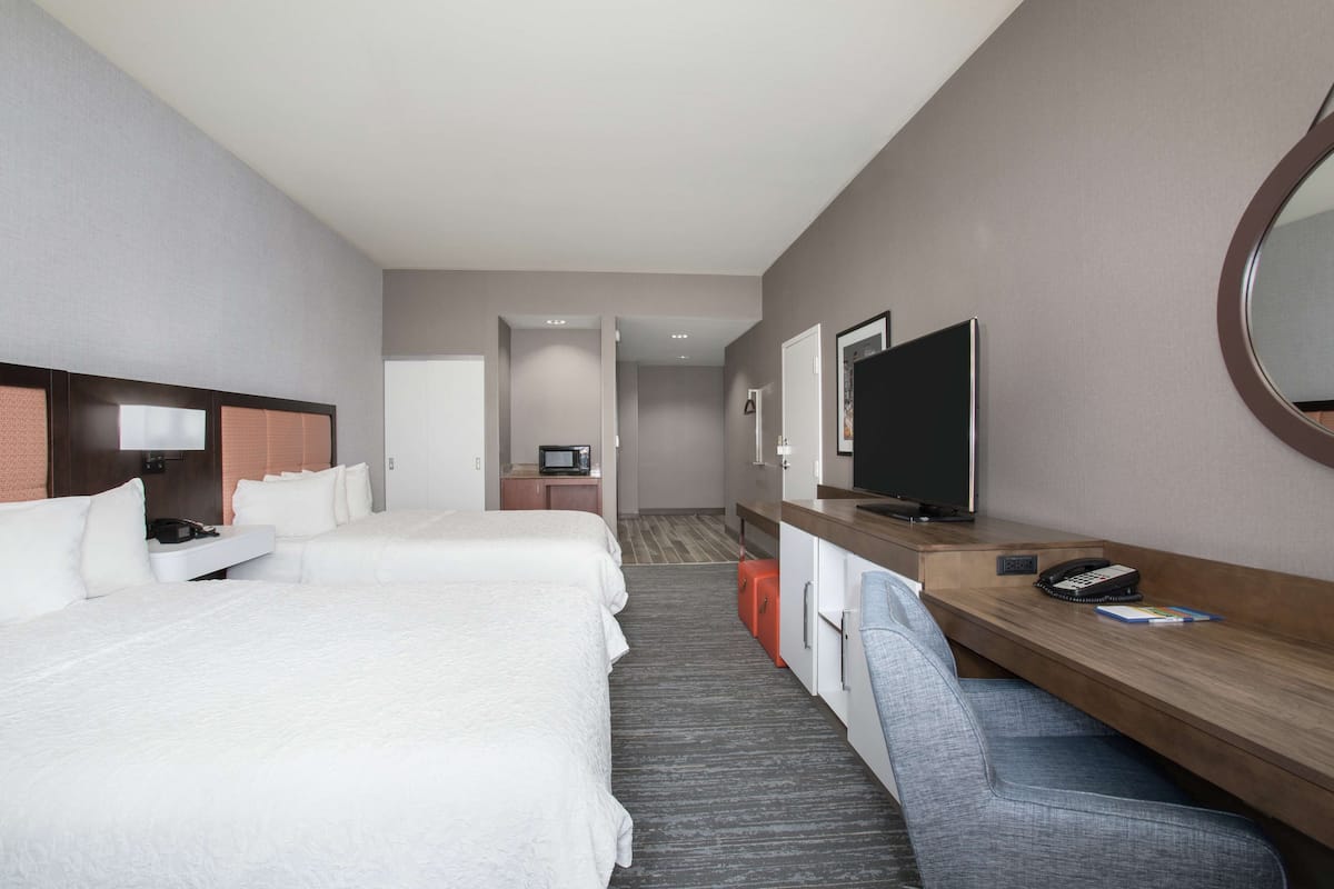 Pillow-top beds, desk, laptop workspace, blackout curtains