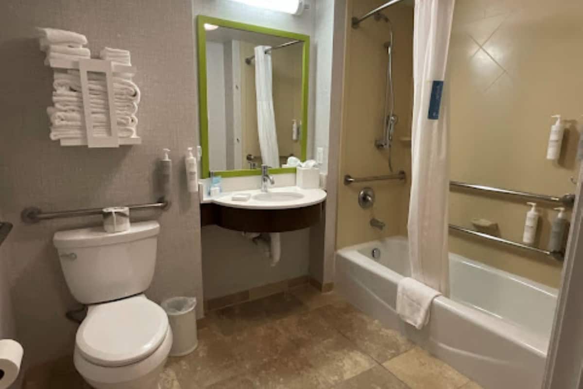 free toiletries, hair dryer, towels, soap