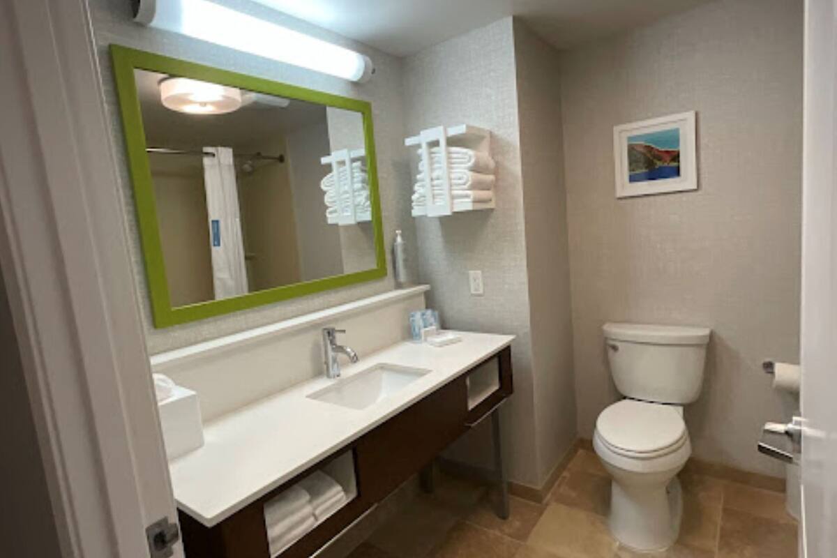 free toiletries, hair dryer, towels, soap