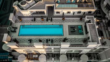 Indoor pool, outdoor pool, pool loungers