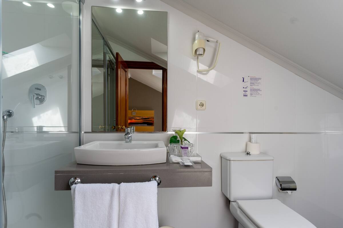 basic single room | bathroom | free toiletries, hair dryer, bidet, towels