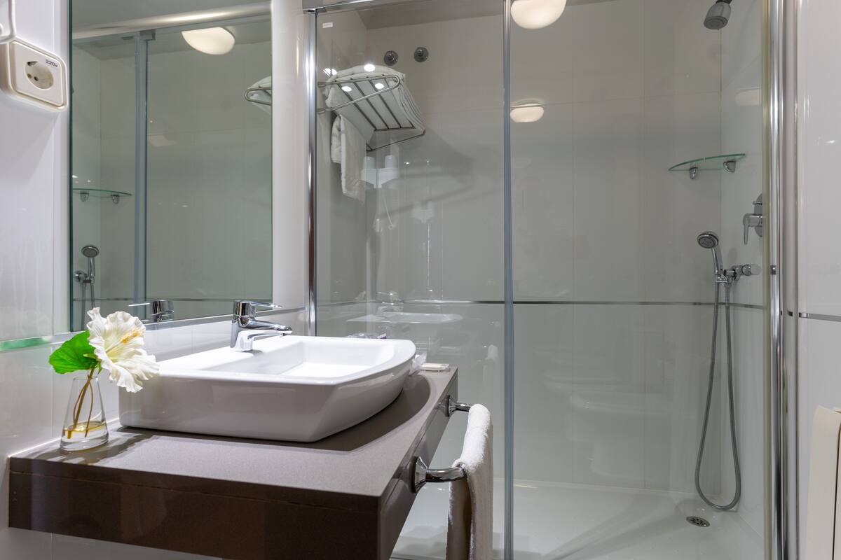 free toiletries, hair dryer, bidet, towels