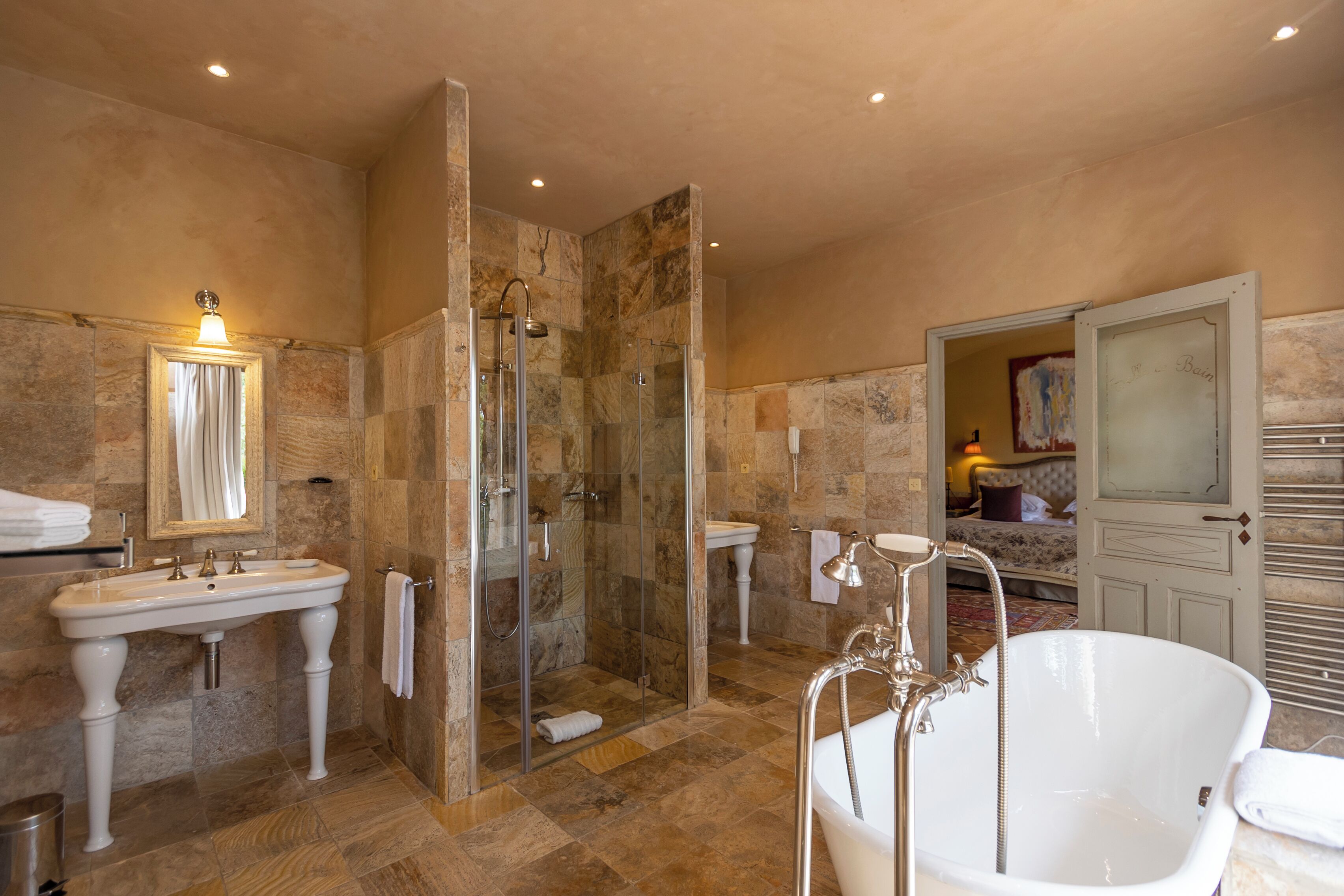 luxury villa, 2 bedrooms, private pool, mountain view | bathroom | separate bathtub and shower, hair dryer, bathrobes, slippers