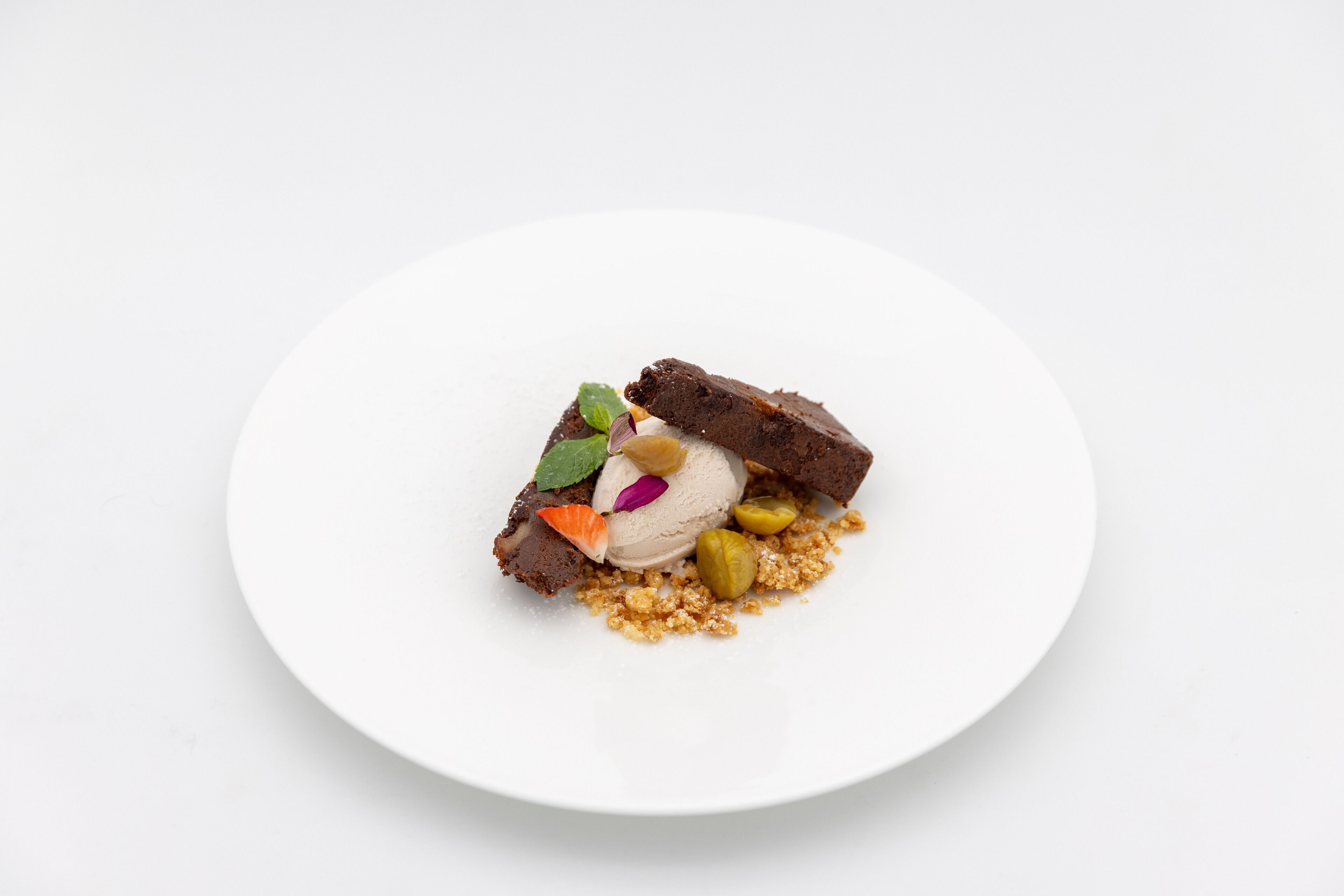 A dessert on a white plate.