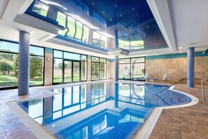 Indoor pool, outdoor pool, sun loungers