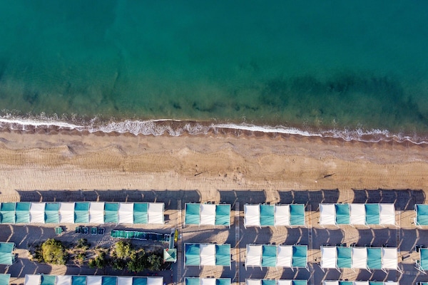 Private beach, sun loungers, beach umbrellas, beach towels