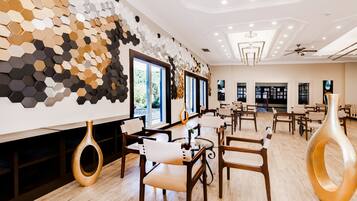 Breakfast, lunch, dinner served; international cuisine, pool views