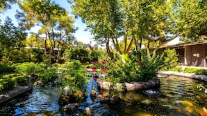 A serene garden with a pond, lush greenery, and a traditional building. - Mirada Del Mar Hotel - All Inclusive (Kemer)