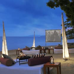 Private beach, white sand, sun loungers, beach umbrellas