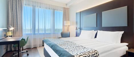 In-room safe, desk, laptop workspace, blackout drapes