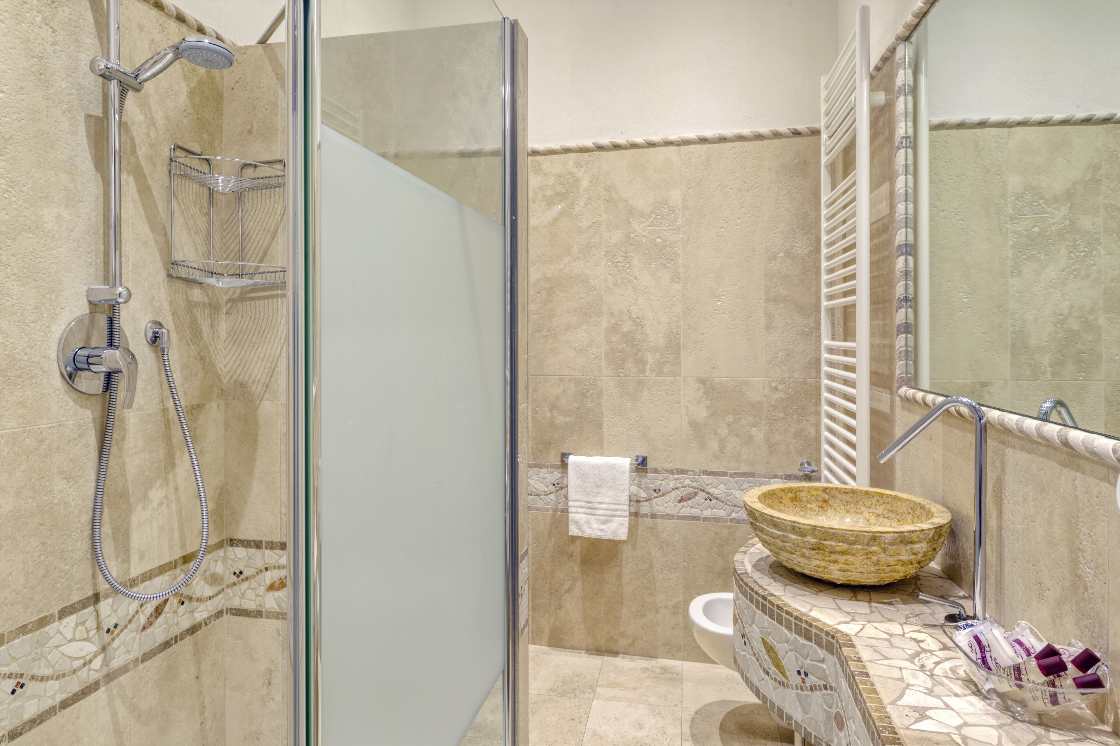 free toiletries, hair dryer, towels