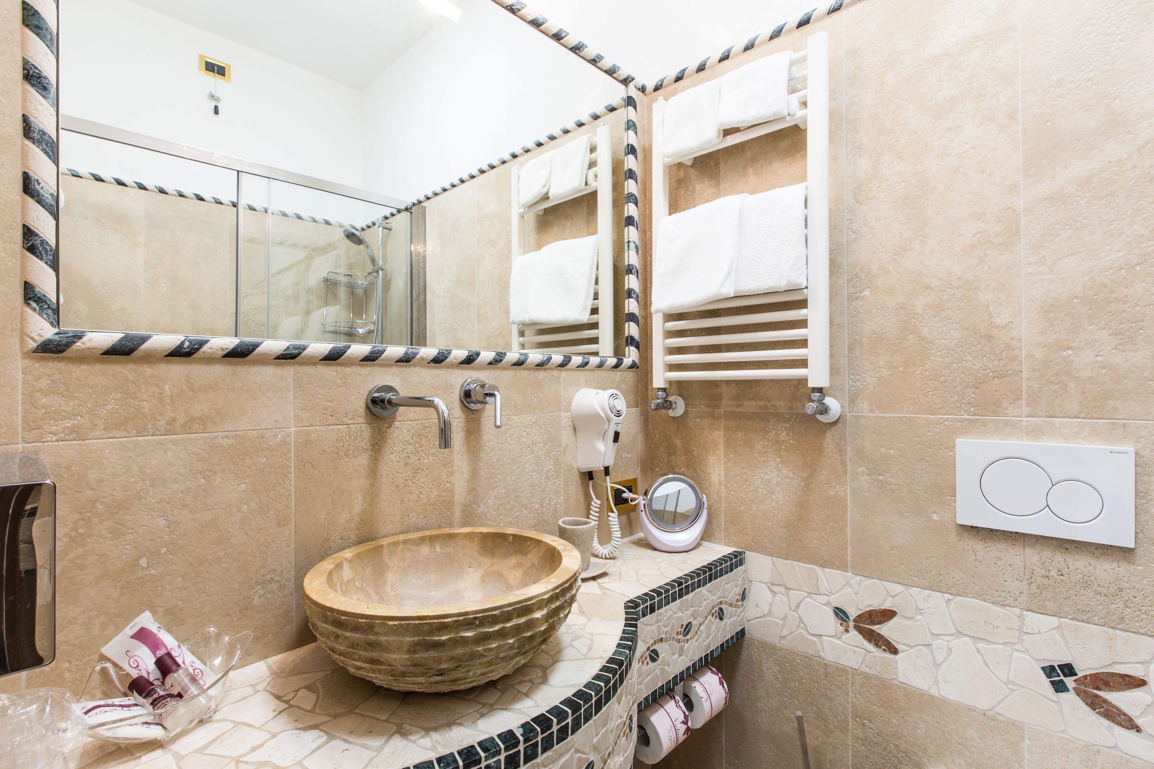 free toiletries, hair dryer, towels