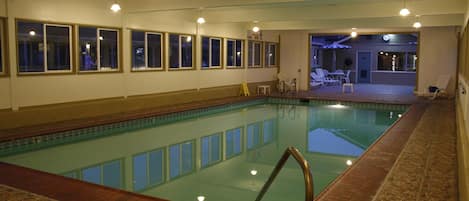 Indoor pool, a heated pool, open 8:30 AM to 9:30 PM, sun loungers