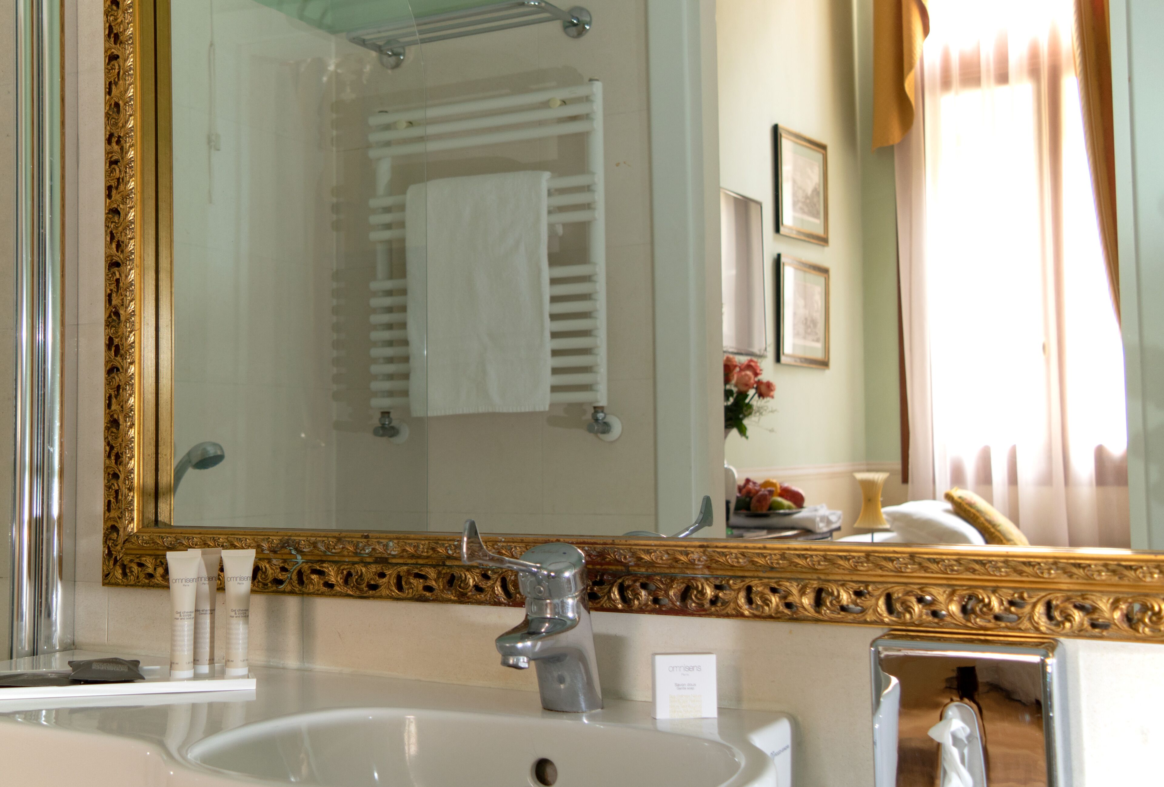 free toiletries, hair dryer, bidet, towels