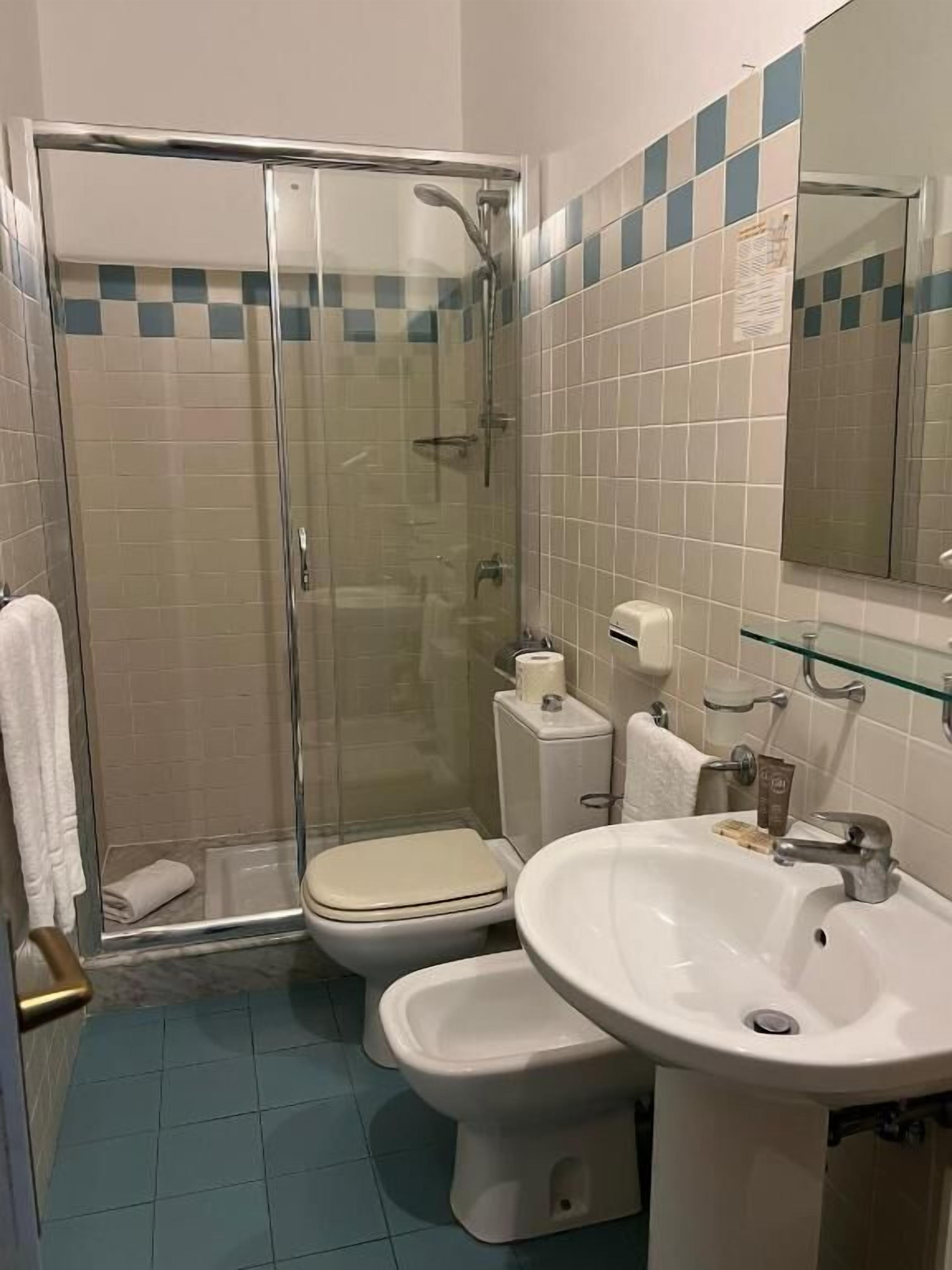 economy double or twin room (internal view) | bathroom | shower, rainfall showerhead, free toiletries, hair dryer