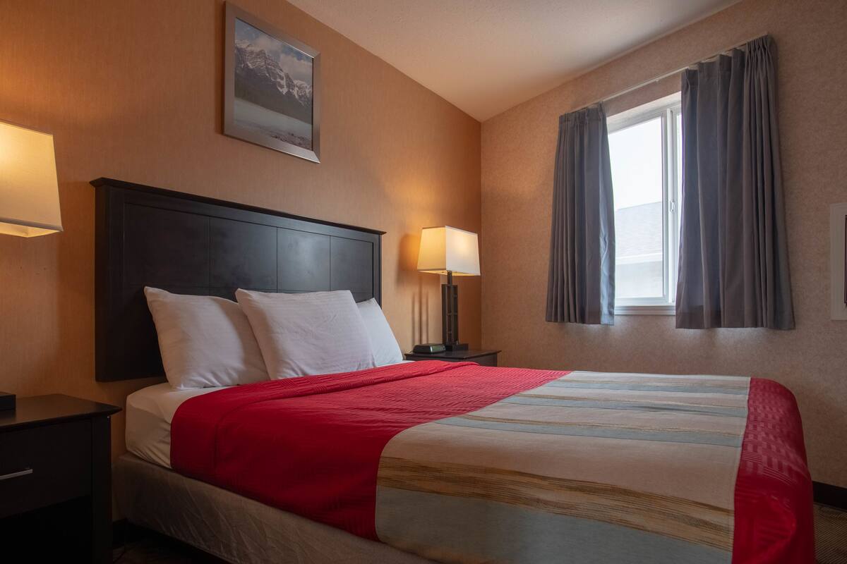 Desk, blackout drapes, soundproofing, iron/ironing board