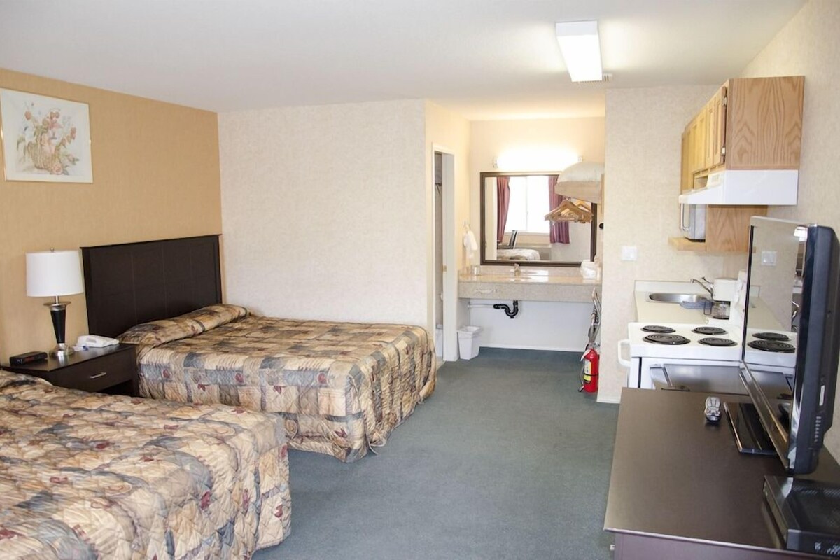 Desk, blackout drapes, soundproofing, iron/ironing board