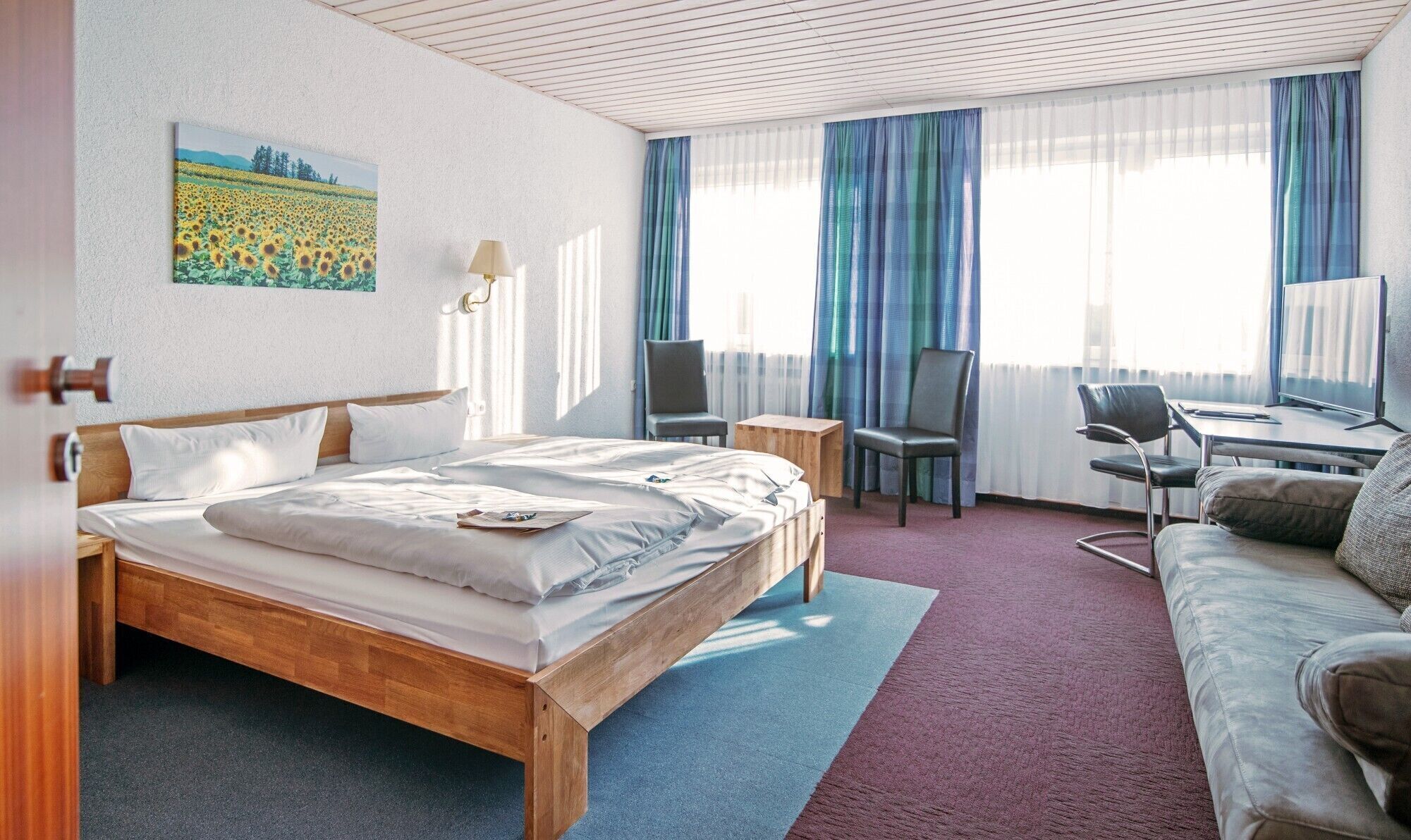 Hypo-allergenic bedding, desk, blackout curtains, soundproofing