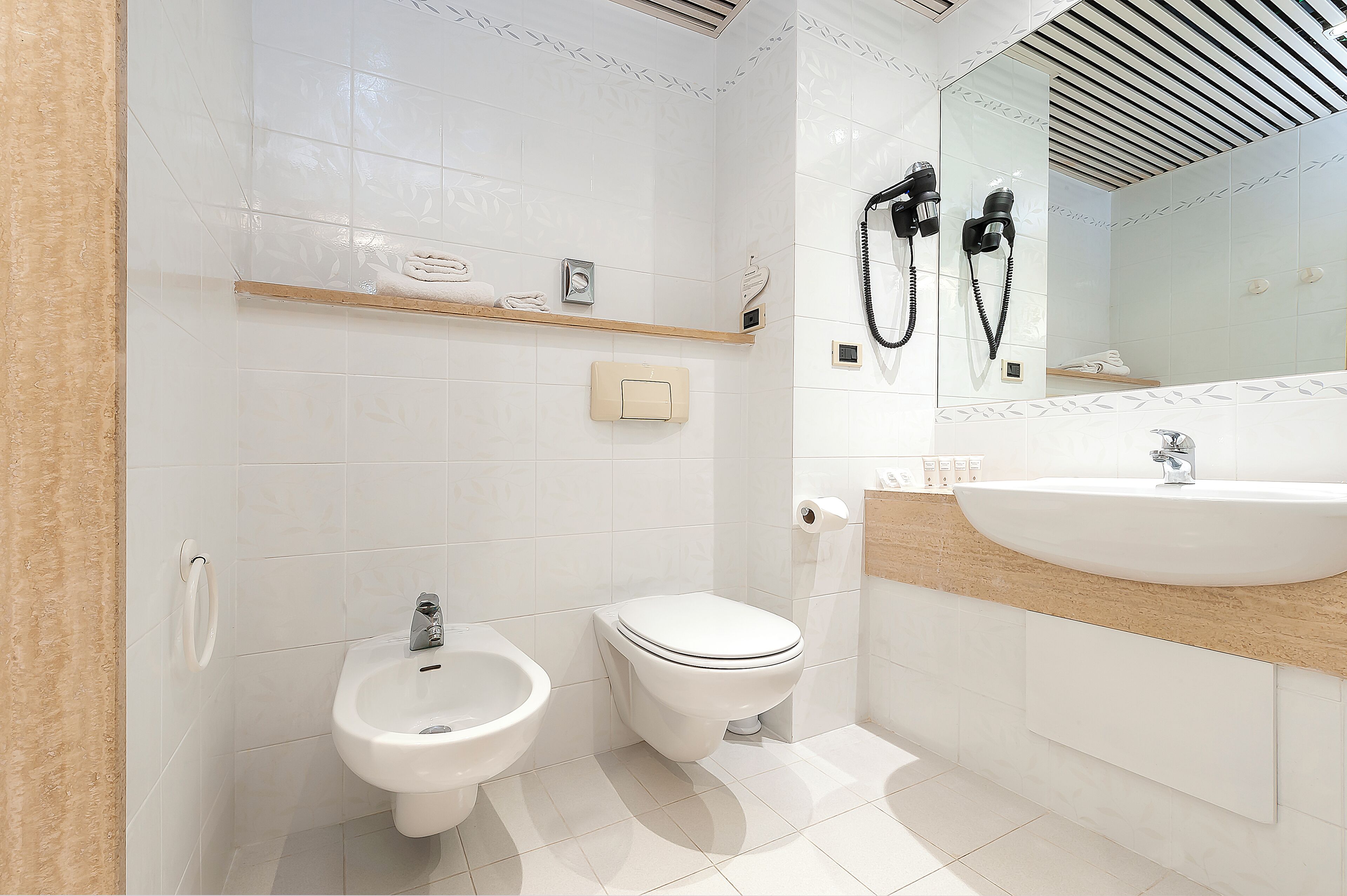 rainfall showerhead, free toiletries, hair dryer, bidet