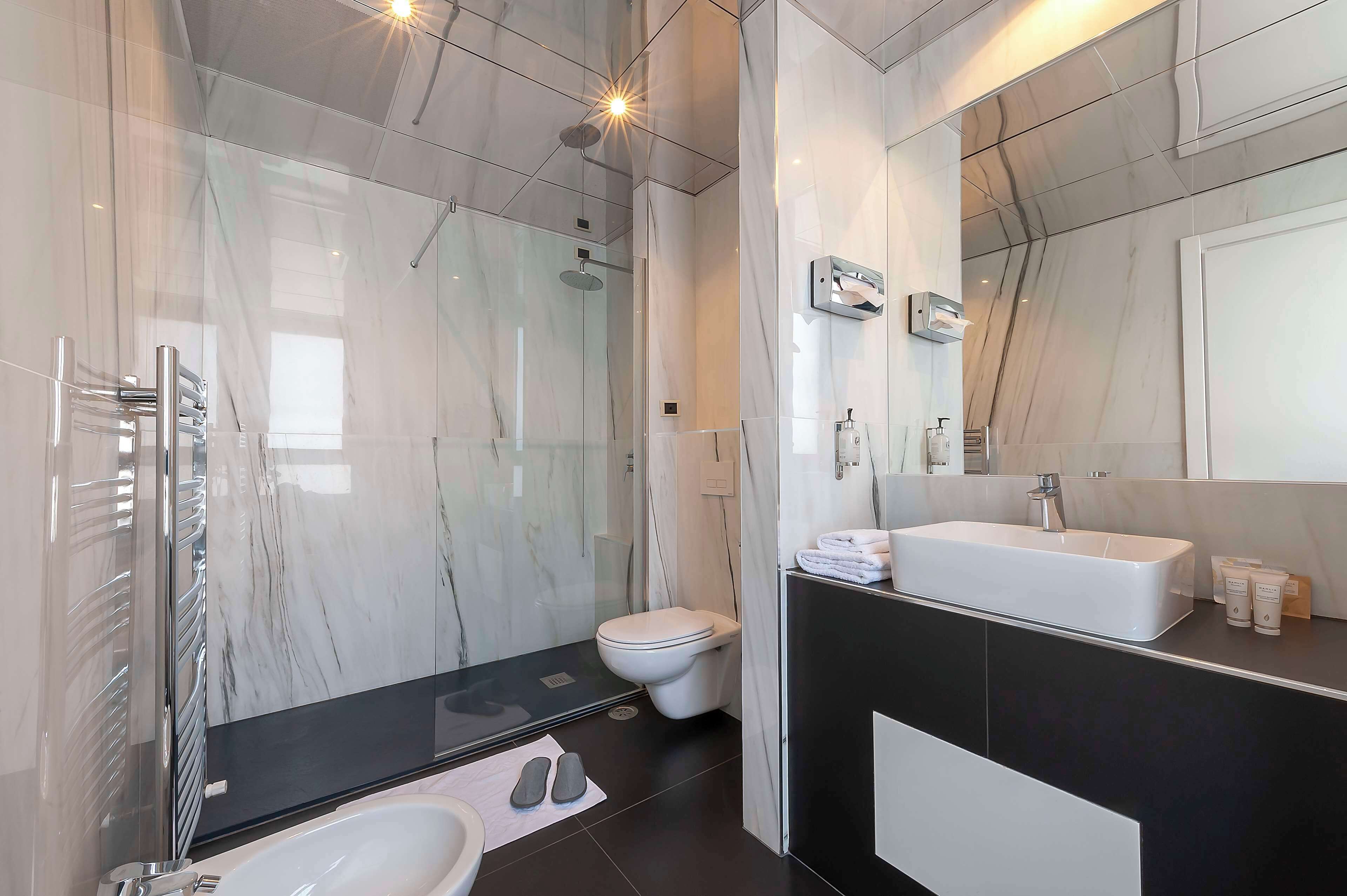 rainfall showerhead, free toiletries, hair dryer, bidet