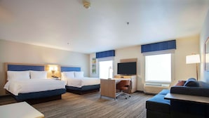A hotel room with two beds, a desk, a TV, and a couch. - Hampton Inn & Suites Mountain Home (Mountain Home)
