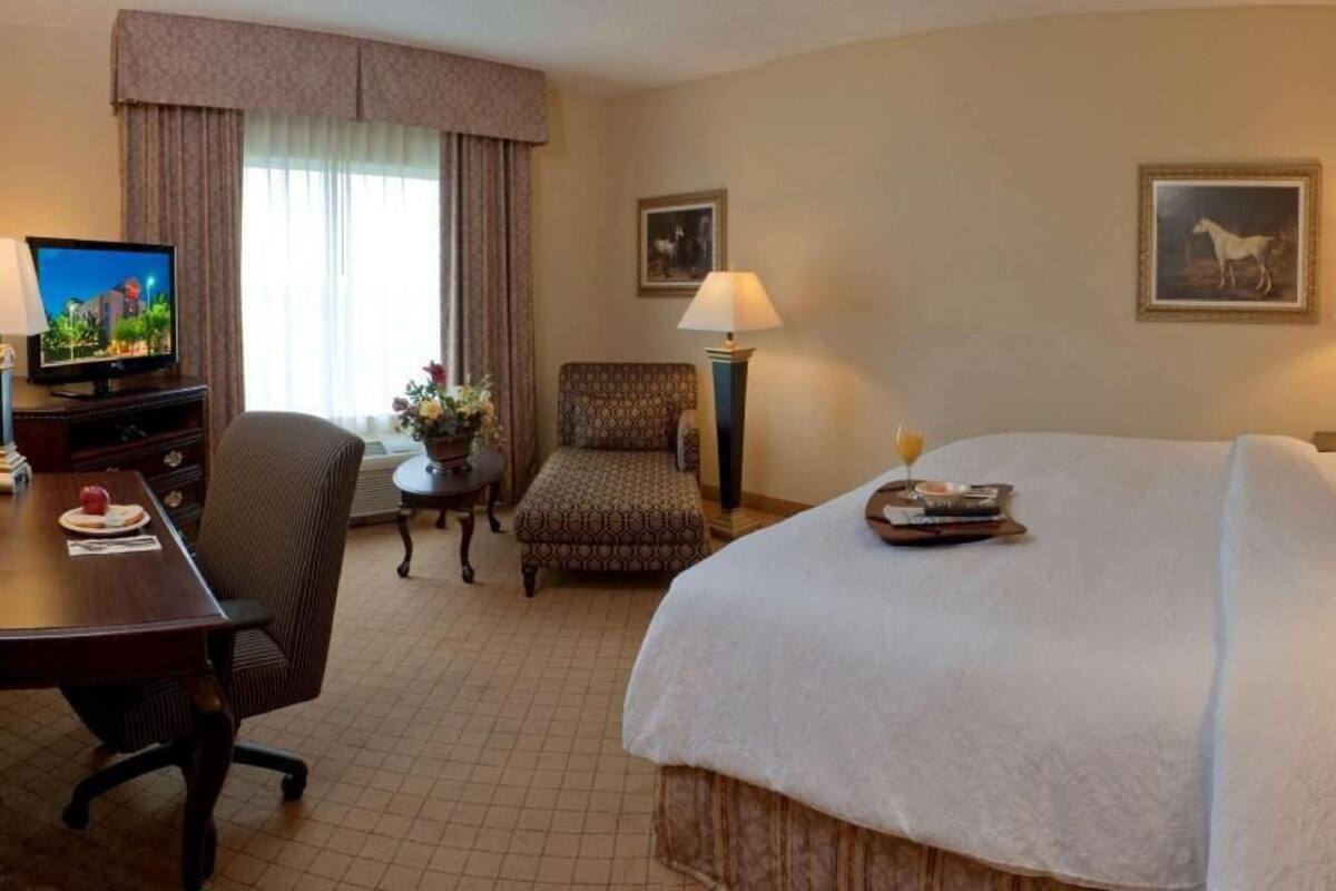 Premium bedding, desk, blackout drapes, iron/ironing board