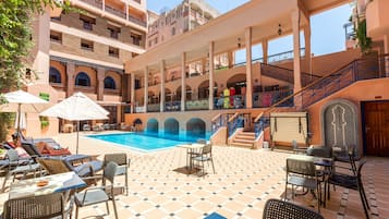 Outdoor pool, pool loungers