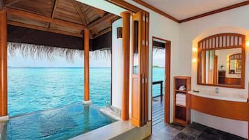 Separate tub and shower, free toiletries, hair dryer, bathrobes
