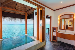 Separate tub and shower, free toiletries, hair dryer, bathrobes