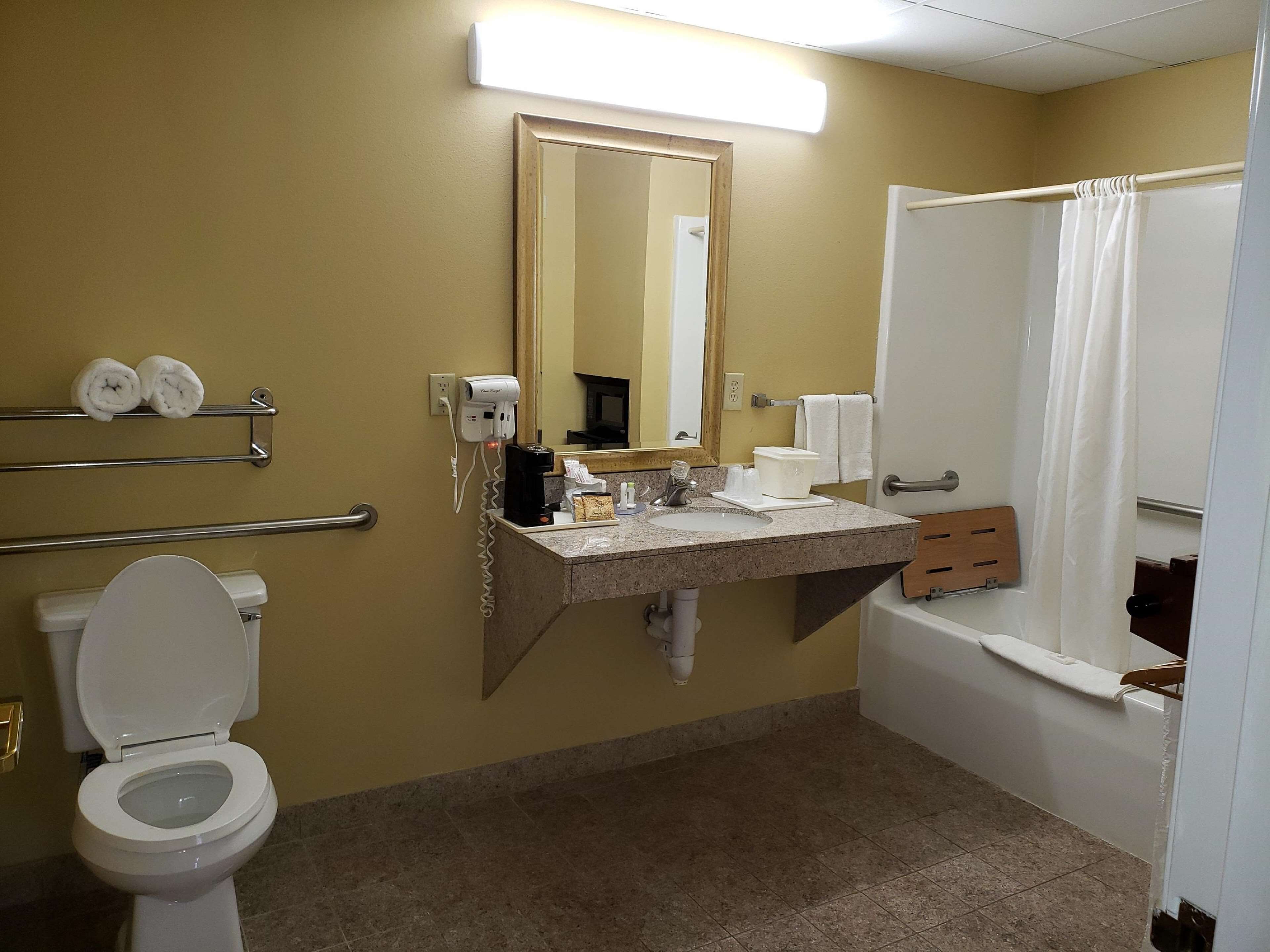 standard room, 1 king bed, accessible, non smoking (walk-in shower) | bathroom | combined shower/bathtub, hydromassage showerhead, free toiletries