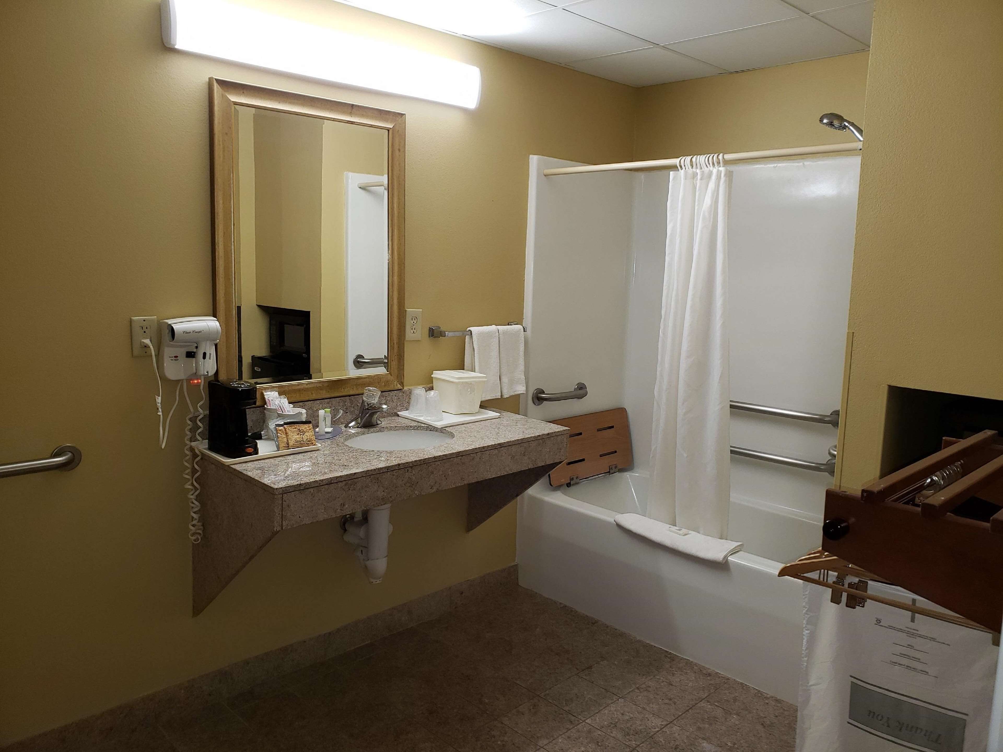 standard room, 1 king bed, accessible, non smoking (walk-in shower) | bathroom | combined shower/bathtub, hydromassage showerhead, free toiletries