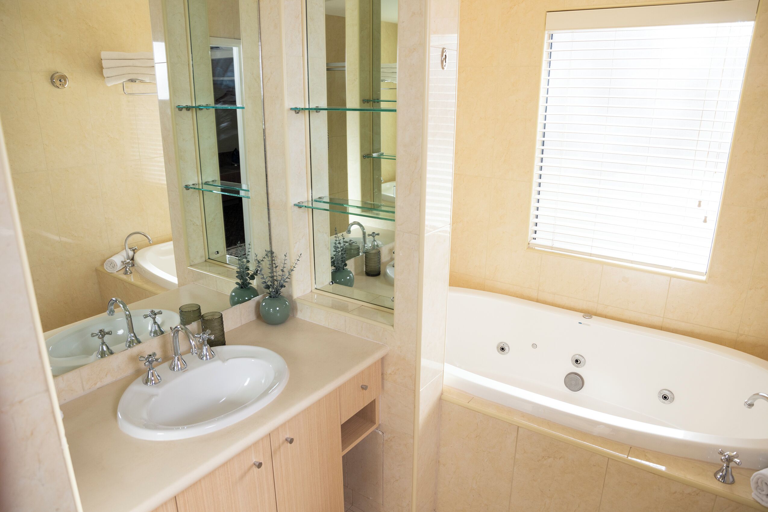 executive two bedroom spa balcony apartment | bathroom | free toiletries, hair dryer, towels, soap