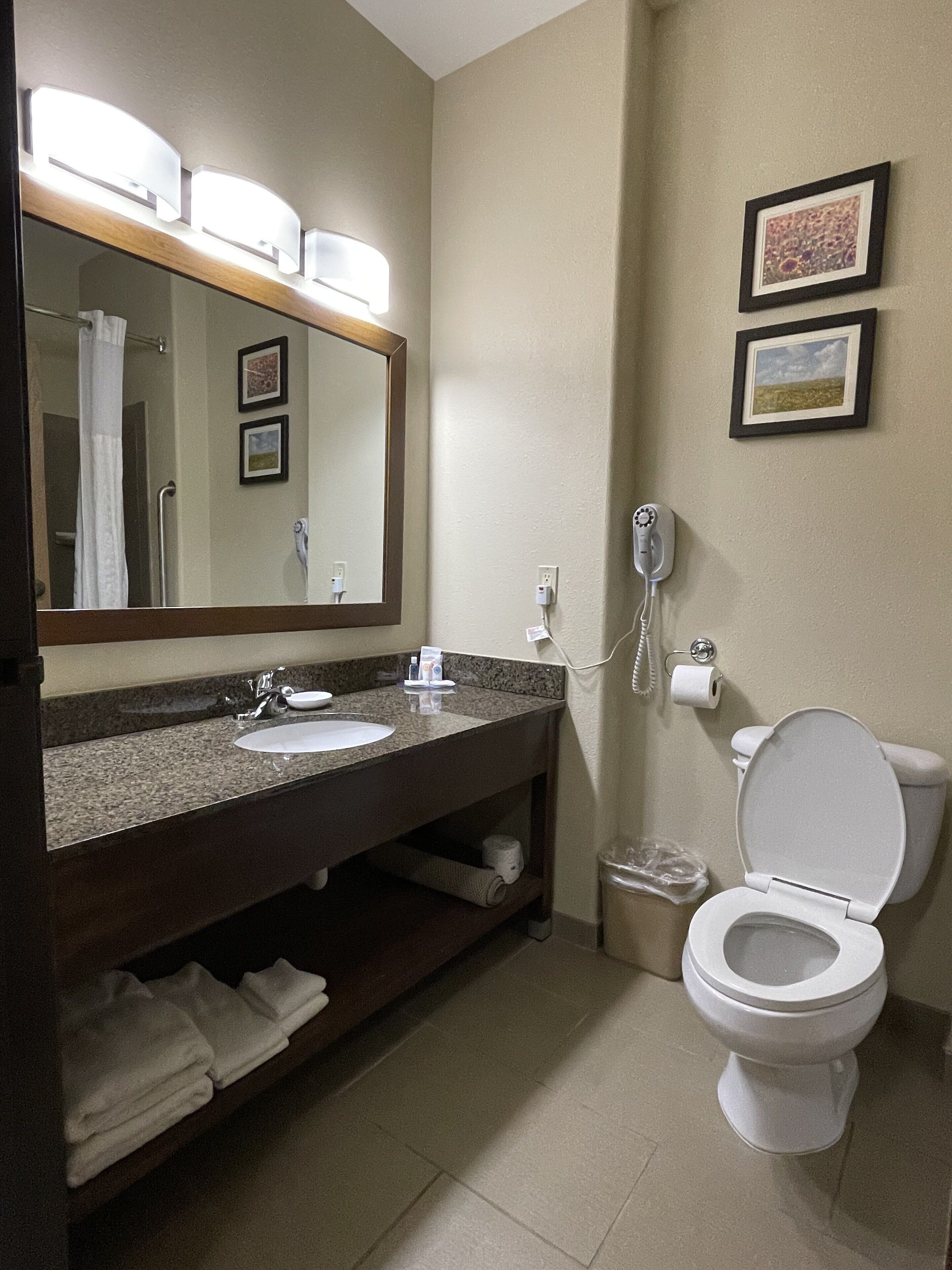 free toiletries, hair dryer, towels, soap