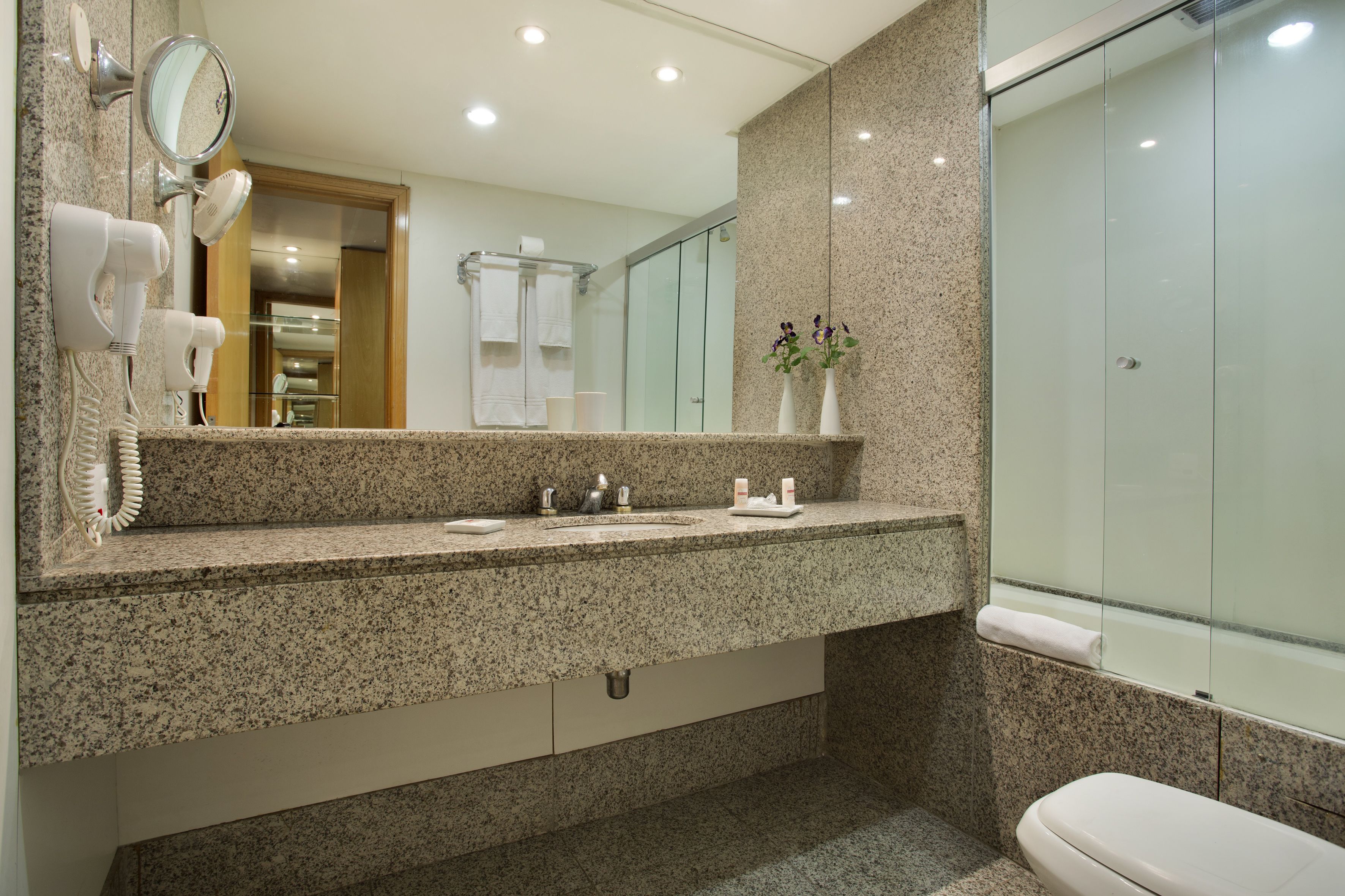 free toiletries, hair dryer, towels