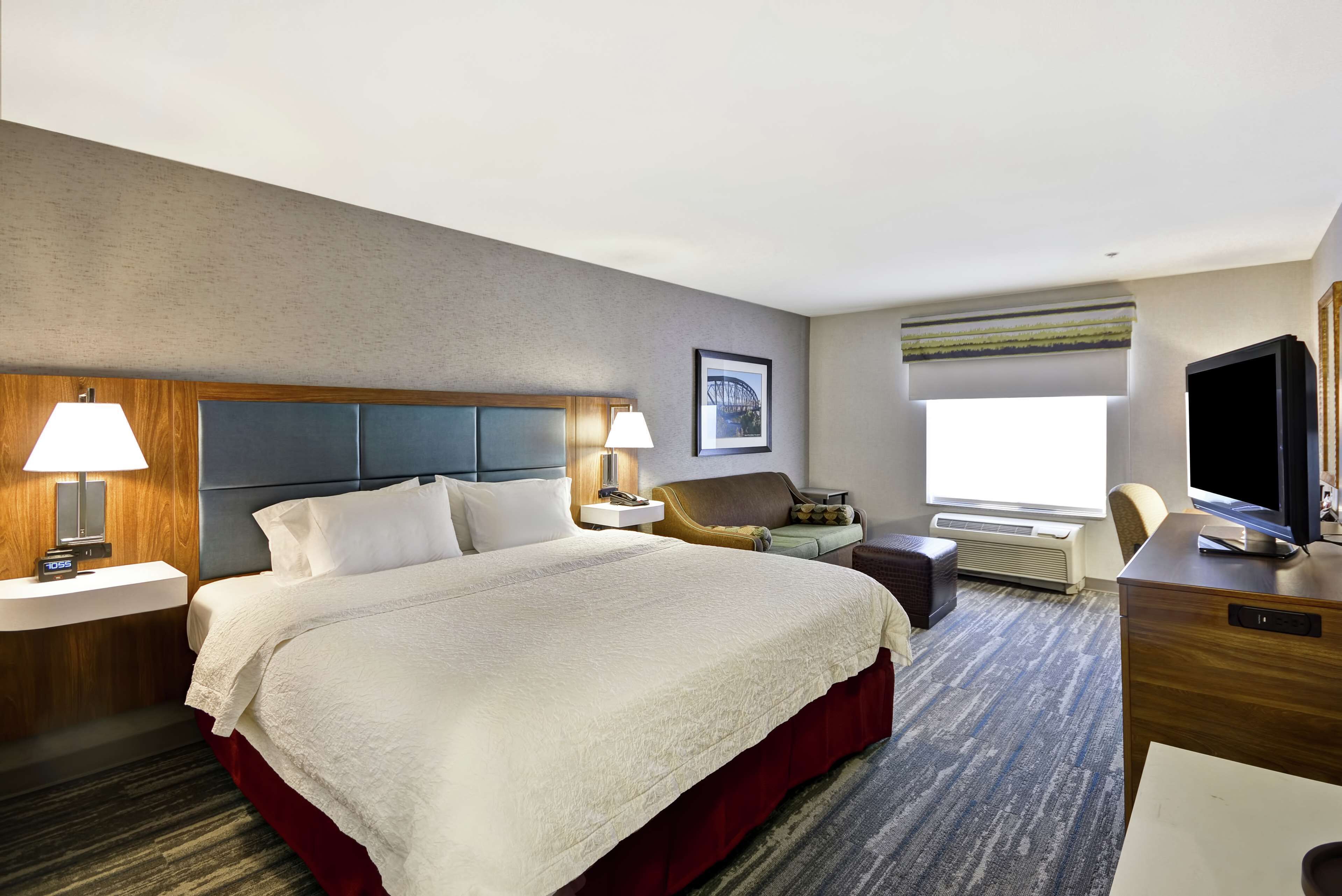 premium bedding, desk, laptop workspace, blackout curtains