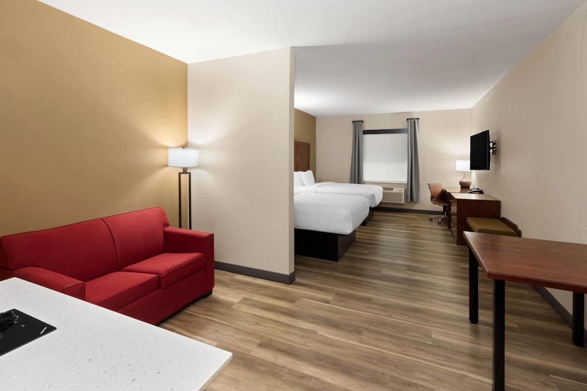 Room, Multiple Beds | Pillowtop beds, desk, laptop workspace, blackout drapes