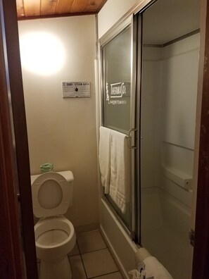 Une salle de bain comprenant des toilettes, une douche en verre et un panneau indiquant la présence d’un hammam.