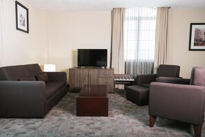 25-inch flat-screen TV with cable channels, TV