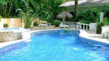 Outdoor pool, sun loungers