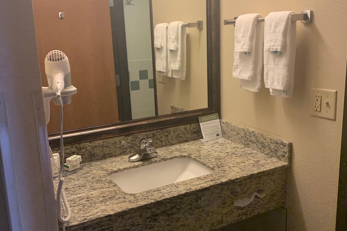 free toiletries, hair dryer, towels, soap