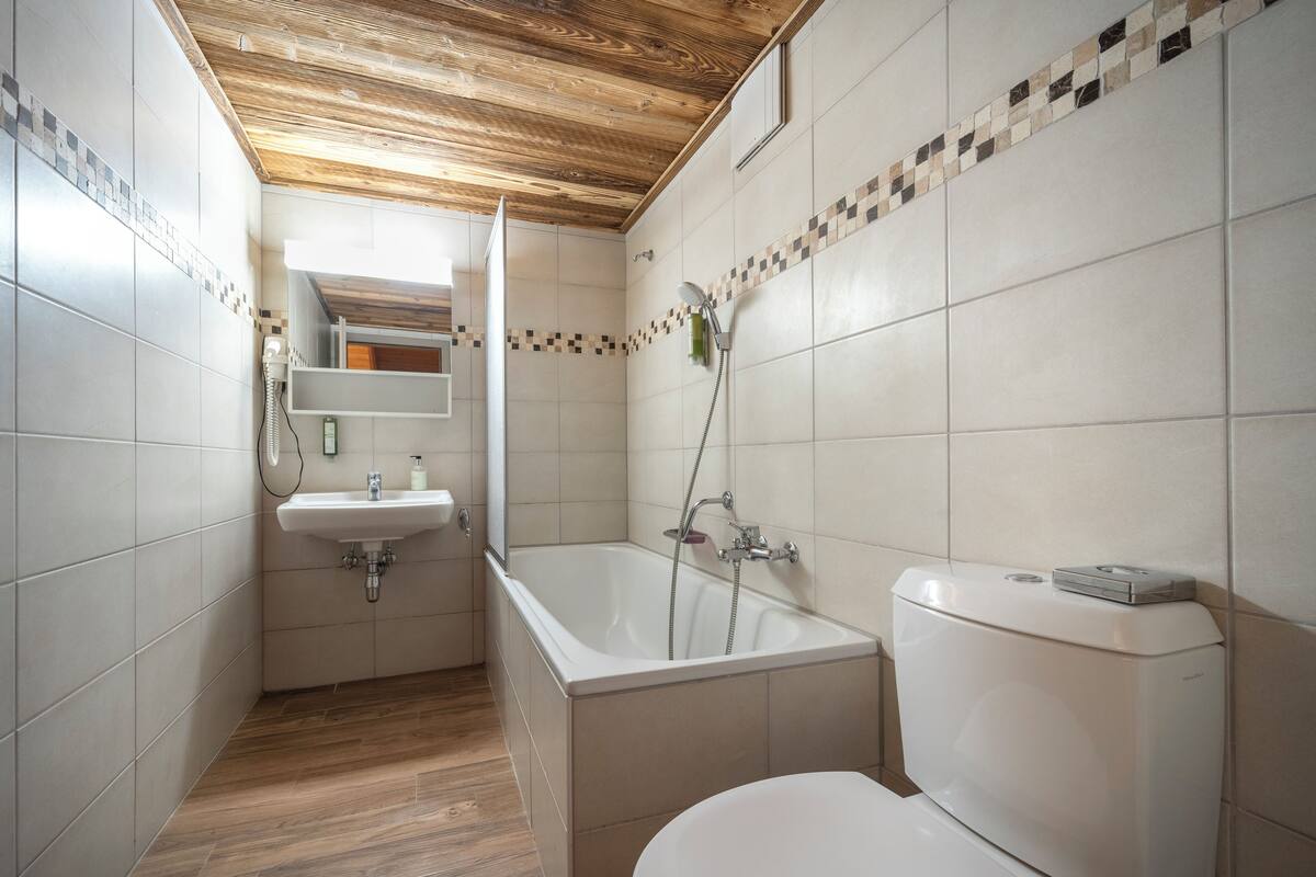 family suite, 1 bedroom, non smoking, mountain view | bathroom | shower, hair dryer, towels, soap