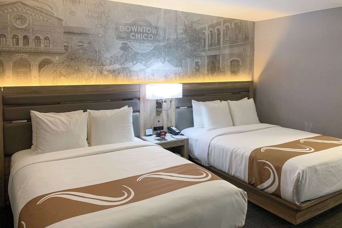 standard room, 2 queen beds, non smoking | premium bedding, in-room safe, desk, laptop workspace