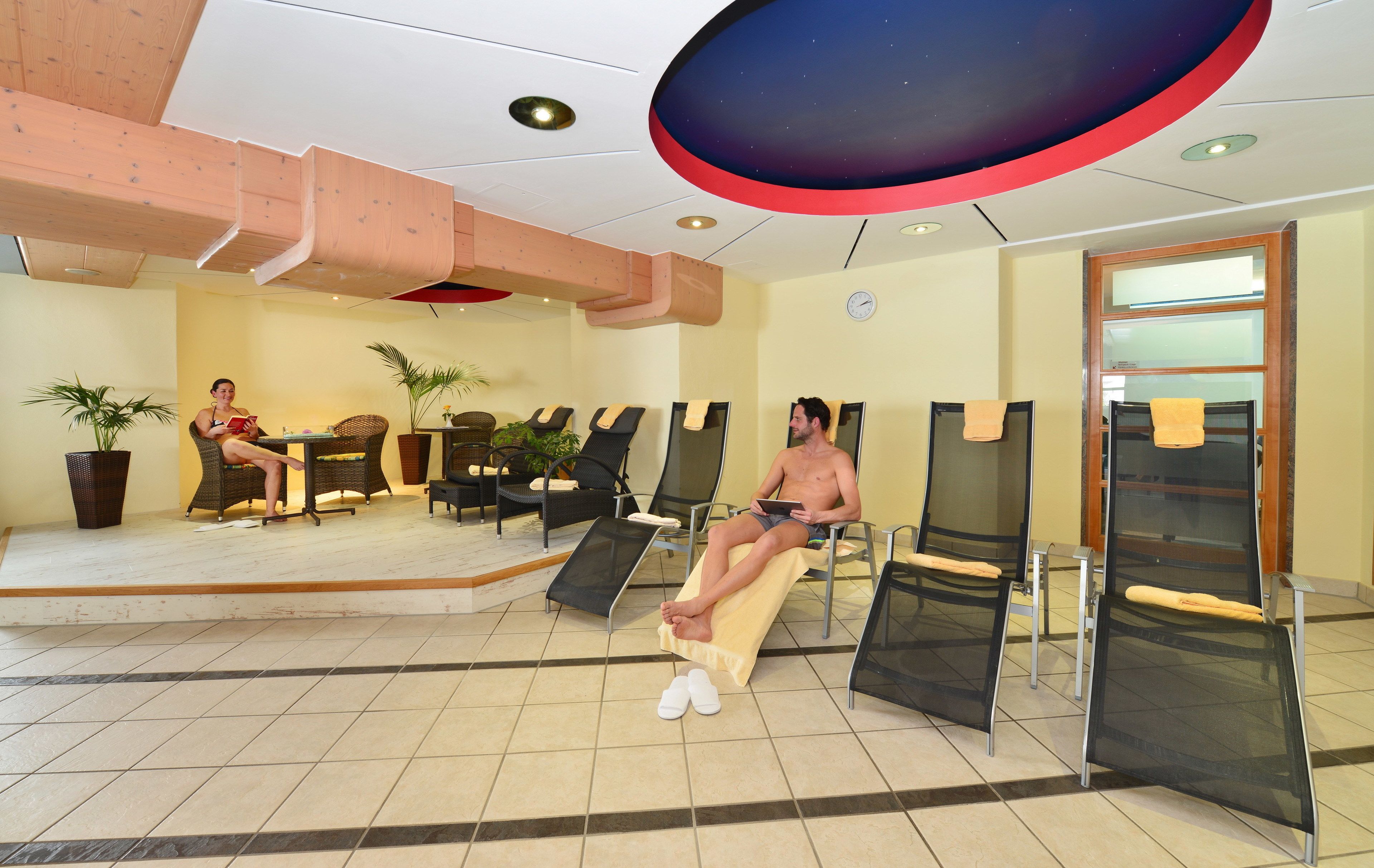 indoor pool, pool loungers