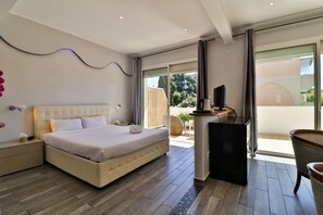 Junior Suite, Terrace, Pool View | Select Comfort beds, minibar, in-room safe, desk