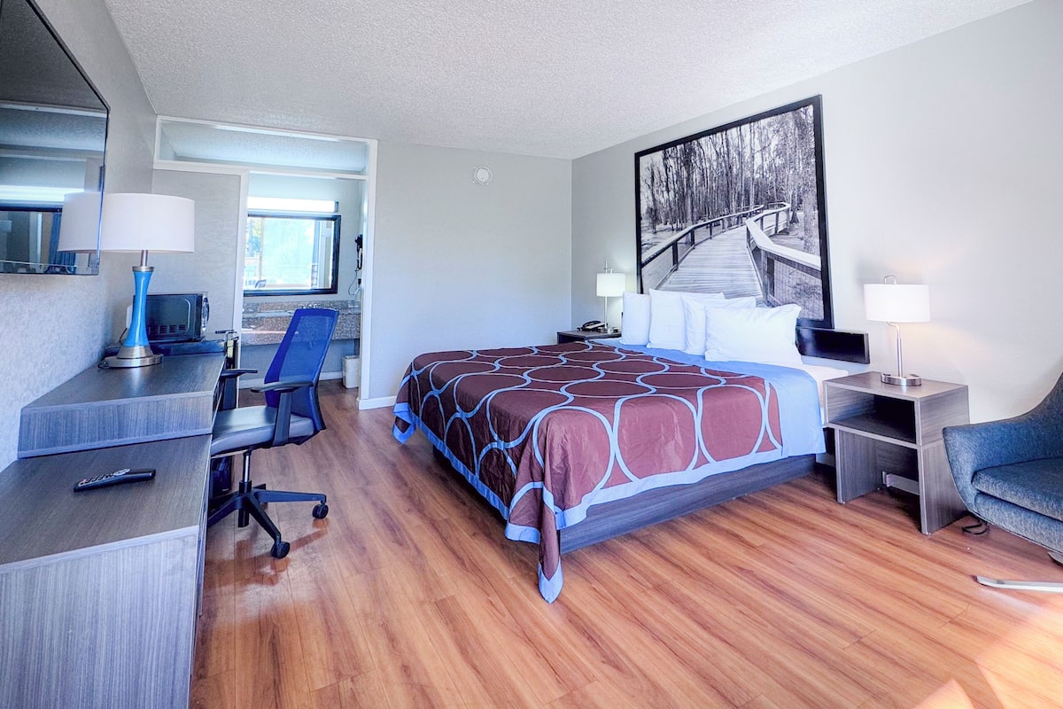 Pillow-top beds, desk, blackout curtains, iron/ironing board