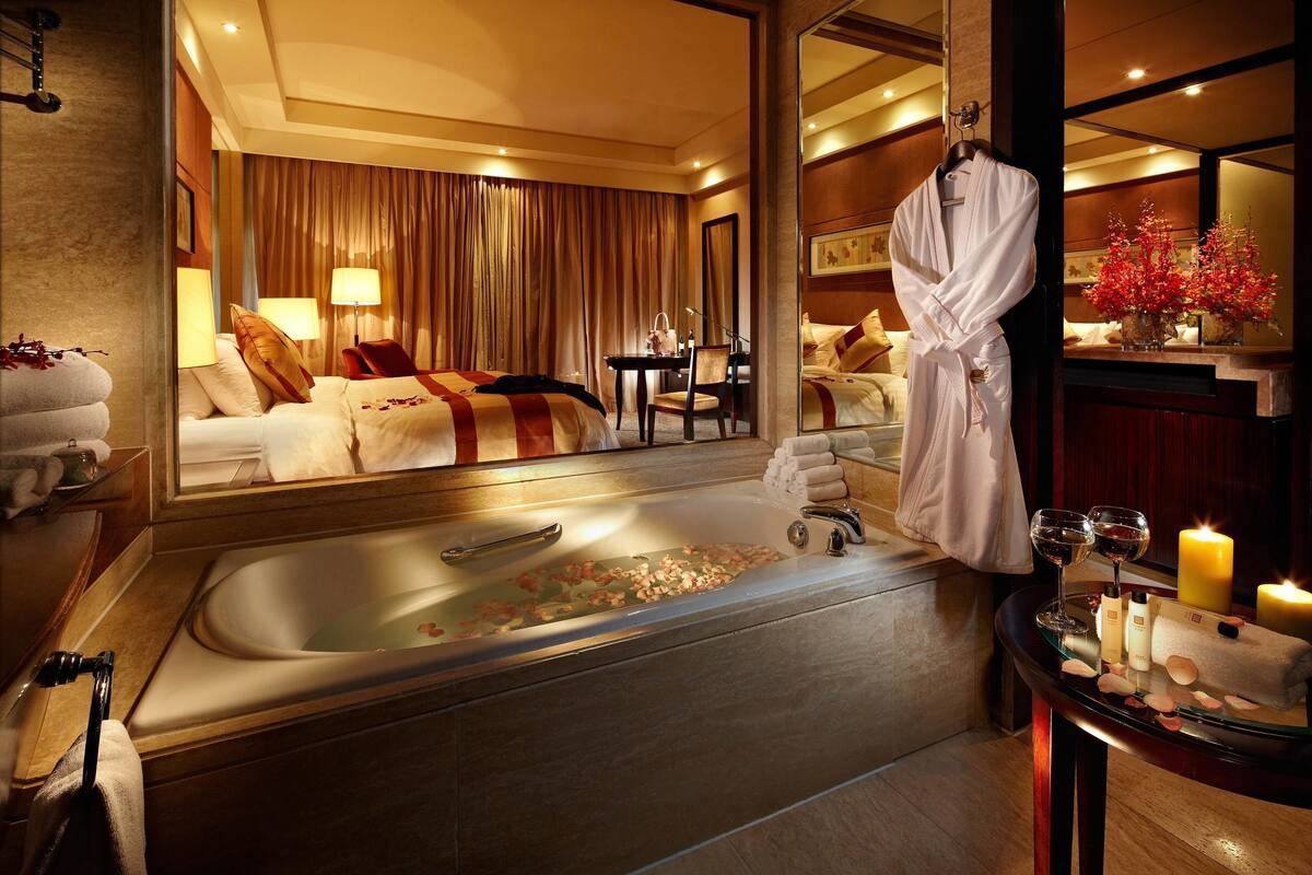 business room, lake view | bathroom | separate bathtub and shower, rainfall showerhead, free toiletries