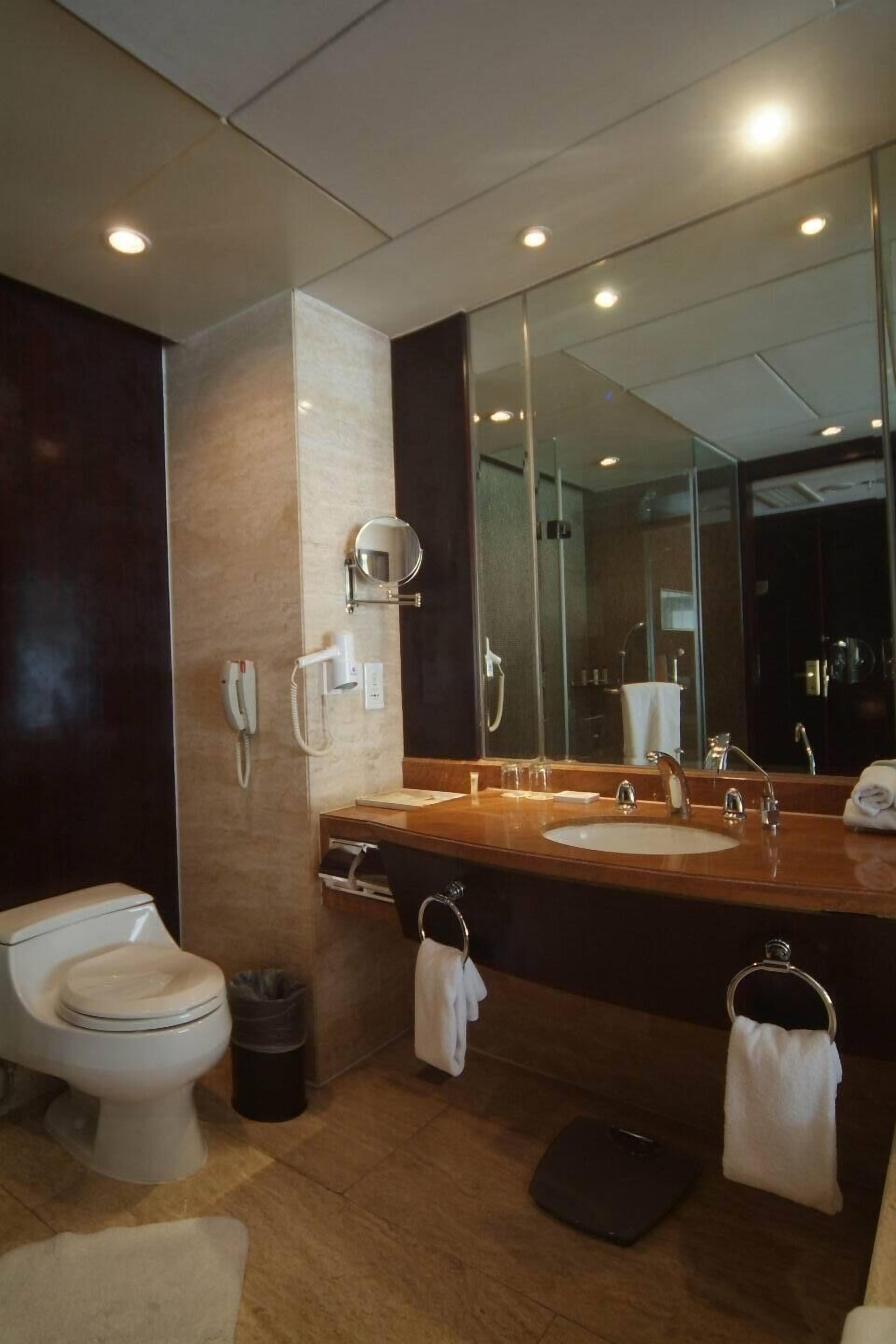 deluxe king room | bathroom | separate bathtub and shower, rainfall showerhead, free toiletries