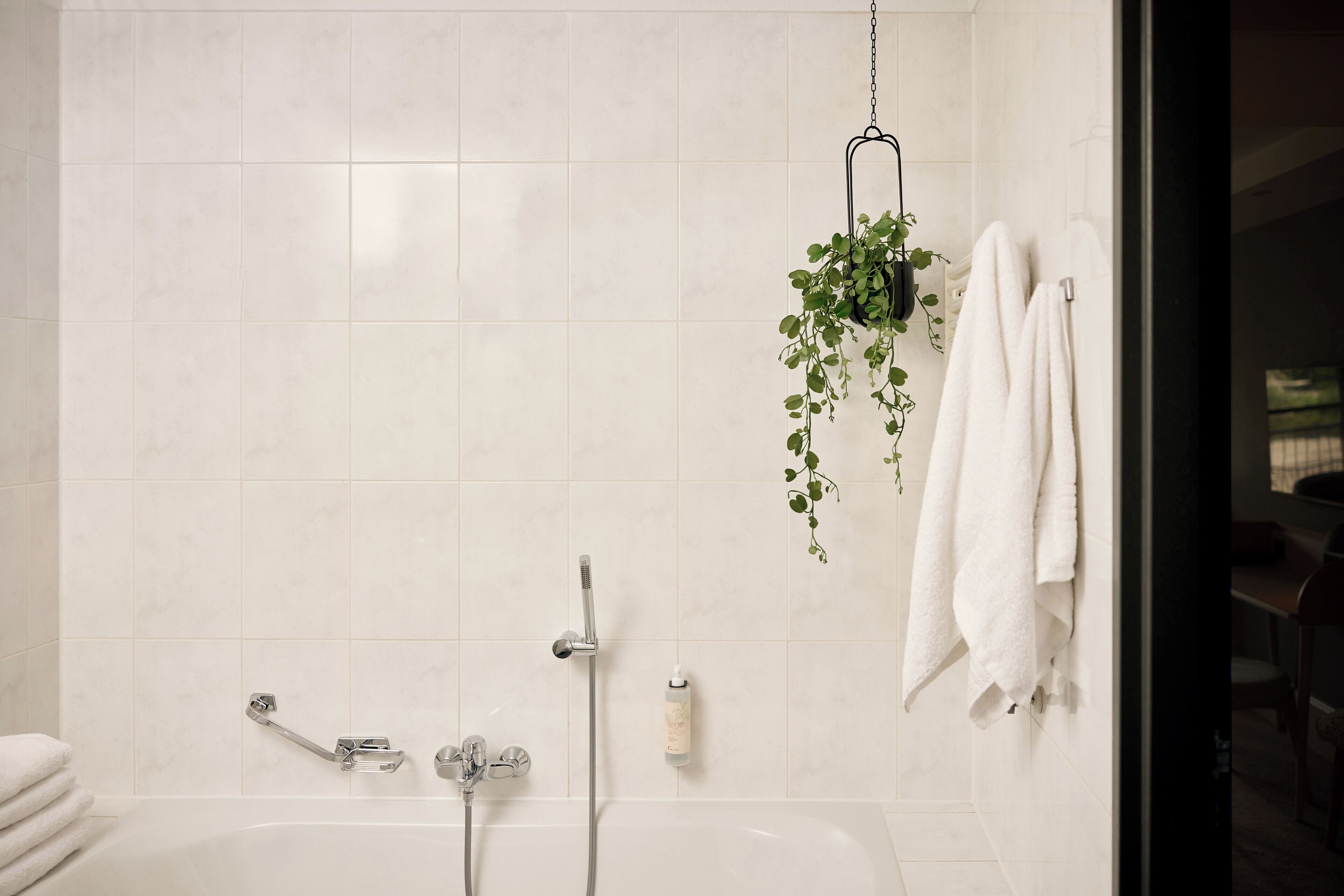 separate bathtub and shower, rainfall showerhead, free toiletries