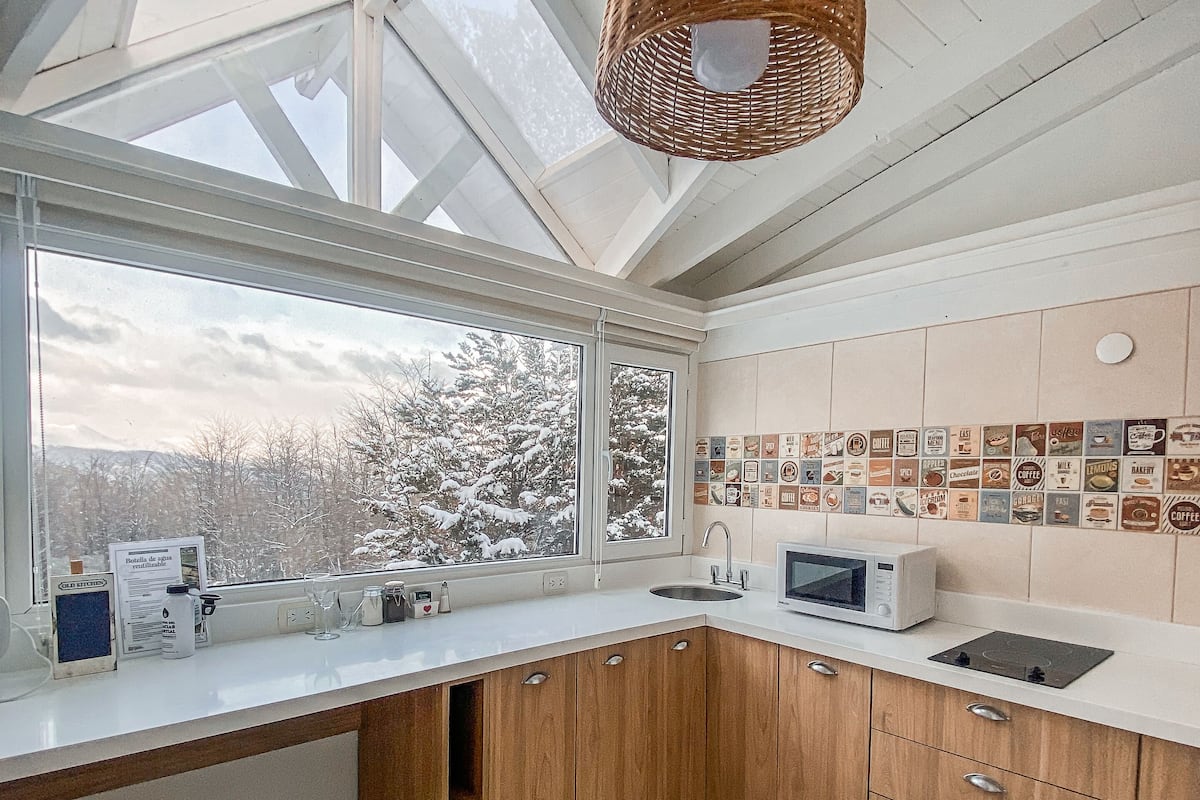 superior cabin | private kitchen | full-sized fridge, microwave, oven, stovetop