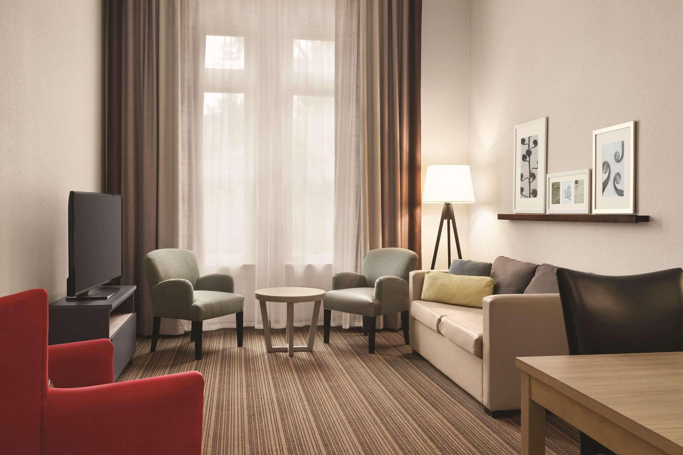 1 bedroom, desk, laptop workspace, blackout curtains